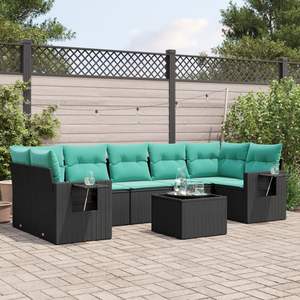 Set di divani da giardino in polyrattan nero da 8 pezzi con cuscini - Product Image 1
