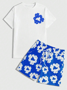 Conjuntos de Shorts Casuales de Algodón para Hombre, Camiseta de Manga Corta con Estampado Desgastado, Conjuntos de Ropa Personalizada para Hombre - Product Image 5