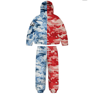 Y2K Street Style Custom Half Camo Hooded Tracksuit Set Men Full Zip Jogging Suit Lightweight Sportswear Private <b>Label</b> Hoodies - Product Image 6