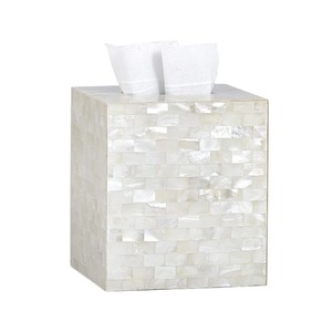 Handmade Wooden Tissue Box with Mother of Pearl Inlay for Home Decor - Product Image 1