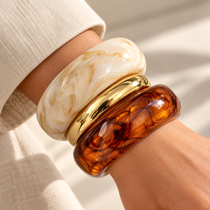 Bracelet jonc en résine fait main, pièce unique, effet marbre, accent doré, bijoux fantaisie épais, vente en gros OEM ODM - Product Image 1