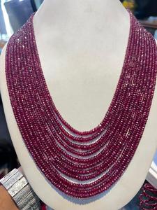 Vintage Natural <b>Ruby</b> 6-Strand Rondelle Beads <b>Necklace</b> Strand Chain Featuring Diamond Pearl IGI Certified Women's Hinduism Style - Product Image 2