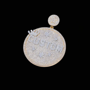 Pendentif Couronne 3D Personnalisé en Moissanite Argentée, Grand Modèle Rond de 80mm, Effet Glacé, Bijou Hip Hop pour Homme, Finition Or Blanc, Breloque Tendance - Product Image 2
