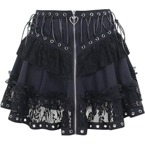 Top Selling Gothic <b>Skirt</b> Women's <b>Black</b> Goth Mini <b>Skirt</b> <b>Layered</b> Mesh Grunge Floral Lace <b>Skirts</b> Custom OEM ODM - Product Image 1