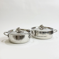 Set Casserole Perak Stainless Steel Royal Serveware dengan Tutup Bermotif Bunga, Aman untuk Makanan, Set Peralatan Makan, Set Panci Masak