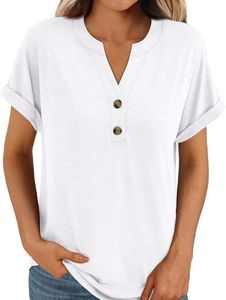 Custom cotton or CVC <b>women</b> <b>T</b> <b>Shirt</b> with Button <b>V</b> <b>neck</b> sleeve folded solid or printed or embroidery or allover with silicon wash - Product Image 1