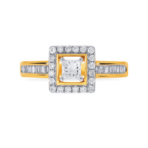Bague scintillante plaquée or 18 carats avec pierre centrale octogonale, double halo de diamants et bande pavée fine – Bijou moderne et audacieux - Product Image 3
