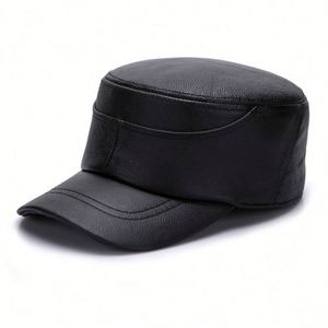 Gorra Deportiva Vintage para Hombre, Material de Cuero Vacuno Auténtico, Diseño Plano y Cálido para Otoño e Invierno, Logotipo Personalizado, Estilo Urbano, Tejido Común - Product Image 1