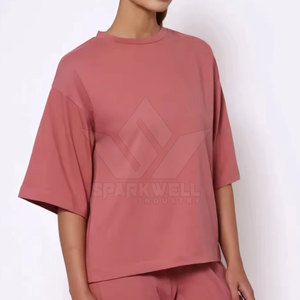 เสื้อยืดคอกลมโอเวอร์ไซส์สำหรับผู้หญิง แขนสามส่วน ทรงหลวม สีพื้น ผ้าถัก 100% คอตตอน ระบายอากาศได้ดี จาก SPARKWELL INDUSTRY - Product Image 5