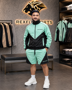 REXFIT SPORTS 2026 Ensemble de shorts en nylon noir menthe personnalisé pour homme, veste à manches courtes entièrement zippée et short à cordon de serrage, vêtements de sport personnalisés - Product Image 3
