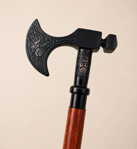 Hacha de Latón Antigua Hecha a Mano con Mango de Madera Esculpida, Madera Maciza, Estilo Vikingo Medieval, Ligera, Pintada a Mano, Decorativa, para Caballero, OEM - Product Image 2