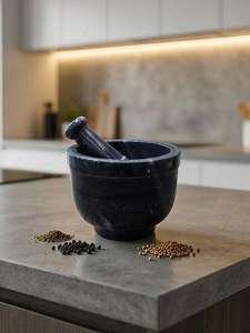 Juego de Mortero y Pilón de Piedra Negra Premium 5x6 – Estilo Japonés, Resistente, para Moler Hierbas y Especias | Ideal para ajo, jengibre y masala - Product Image 2