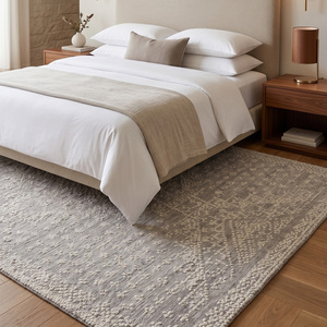 Tapis DECORDEC gris clair ivoire en laine texturée, patchwork abstrait, écologique, antidérapant, tufté à la main, à poils épais, pour salon - Product Image 3