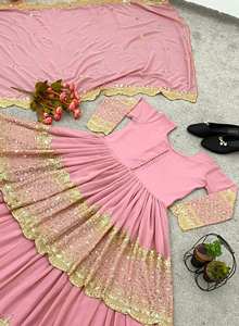 Nuevo Lehenga Choli de Georgette Sintético con Bordado Pesado de Lentejuelas de 5mm y Mangas, Estilo Fiesta con Gran Volumen - Product Image 6