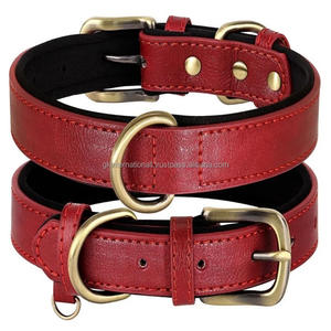 Collar de perro de cuero acolchado de tamaño ajustable de material de alta calidad con doble costura y herrajes de latón macizo - Product Image 2