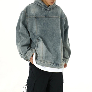 เสื้อฮู้ดดี้เดนิมผู้ชายคุณภาพสูง ผ้าฝ้ายเทอร์รี่ 100% ทรงโอเวอร์ไซส์ สีพื้น ODM เสื้อผ้าลำลองสำหรับฤดูหนาว - Product Image 1