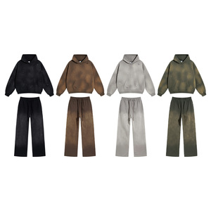 Survêtement unisexe surdimensionné délavé à l'acide, sweat à capuche et pantalon de jogging, streetwear urbain personnalisé - Product Image 1