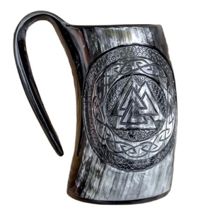 Viking Nordic Tankard Drinking <b>Mug</b> Medieval Beer Stein Genuine Ox Horn 18-22oz <b>Mug</b> 1 Piece <b>Set</b> - Product Image 4