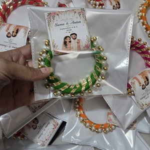 Handcrafted Silk Thread Bangles with <b>Gota</b> Patti and Pearl Personalized Wedding Favors and Ethnic Celebratory Jewelry - Product Image 1