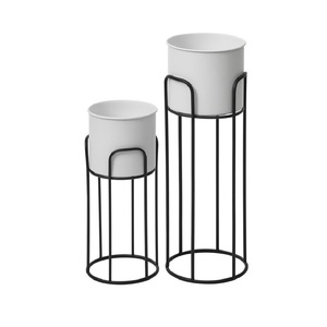 Pot de fleurs en métal au design moderne, finition haut de gamme, avec support, lot de 2, fournitures de décoration pour plantes. - Product Image 1