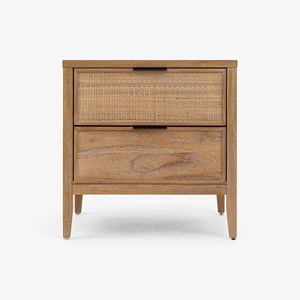 Table de chevet en teck massif, design contemporain mi-siècle, haute qualité avec corde tressée, finition naturelle pour chambre à coucher - Product Image 2