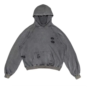 Sweat à capuche surdimensionné personnalisé Ibex pour homme, gris uni, effet vieilli, en molleton bouclette, avec poches, style automne - Product Image 1
