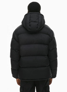 Blouson matelassé à capuche pour homme, hiver, rembourré de duvet, coupe-vent, fermeture éclair, couleur noire unie, coupe classique, vêtement d'extérieur - Product Image 2