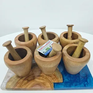 Ensemble mortier et pilon en bois de haute qualité, broyeur manuel d'herbes, presse-ail, outil de cuisine en bois naturel fait main, sans danger pour les aliments - Product Image 4