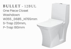 Inodoro de una pieza Bullet-12 para uso en villas modernas, baños escolares y hoteles, con descarga por arrastre y sifón en P alargado. - Product Image 3