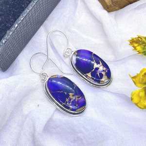 Sterling <b>Silver</b> Purple Copper Turquoise <b>Earrings</b> Handmade Elegant Minimalist <b>Dangle</b> Drop Gemstone Jewelry Gift - Product Image 4