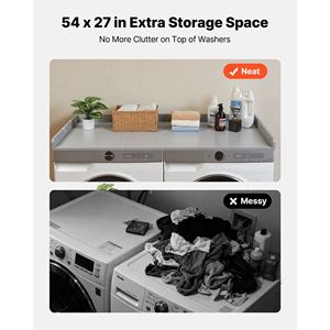 Piano d'appoggio in legno impermeabile 54 x 27,5 pollici per lavatrice/asciugatrice con 2 ganci e bordo superiore per montaggio a parete - Product Image 3
