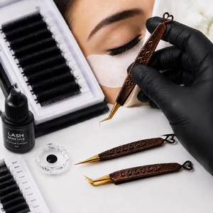 Gold Plated Eyelash Tweezers With Heart Design <b>Brown</b> Handle Precision Tip For <b>Lash</b> Application - Product Image 3