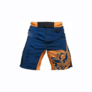 Shorts de boxe MMA LAMA INDUSTRIES bleu-orange, design par sublimation, respirants, protecteurs, écologiques, durables, en polyester. - Product Image 3