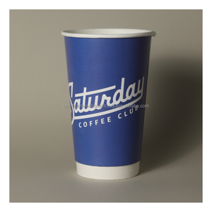 Double Wall Paper Cup 16oz 480ml Capacity Blue With White Logo Disposable Kraft Paper Coffee Club Hot Drink Cup Bulk Supply - Product Image 1