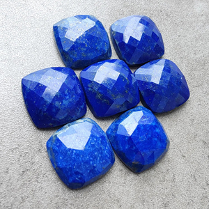 Natural Lapis Lazuli Checker Cut Square <b>Cushion</b> Shape Calibrated Flat <b>Back</b> Loose Gemstone - Product Image 1