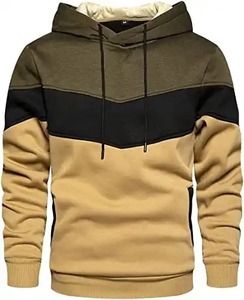 Sudadera con capucha de media cremallera para hombre, personalizada, gris, de terciopelo, 100% algodón, con capucha blanca, bolsillo canguro, estampado digital, bloques de color, ajuste holgado, para invierno - Product Image 2