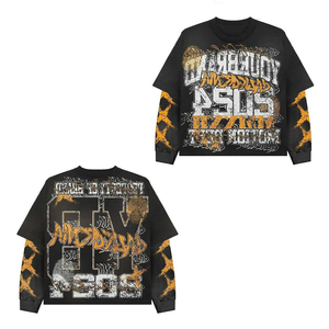 Custom DTG Printed Retro Double Layer Polyester/Cotton Knitted Oversized Neck Long Sleeve Winter Men's <b>Y2K</b> T-<b>Shirt</b> - Product Image 1