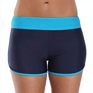Women's High Waist Solid <b>Navy</b> Blue Sports <b>Shorts</b> With Turquoise Trim Quick Dry Knitted Fabric Regular Fit - Product Image 6