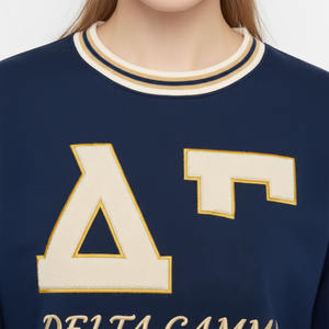 Sweat-shirt ras du cou personnalisé bleu marine et crème à lettres grecques, en mélange de coton, broderie chenille, coupe oversize, style universitaire, OEM - Product Image 2