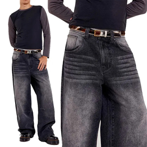 Jean en denim délavé coupe droite ample pour homme, taille mi-haute, en coton, décontracté, pour l'automne - Product Image 6