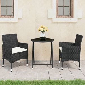 Petit ensemble bistrot rond pliable en polyrotin noir, mobilier de jardin - Product Image 1