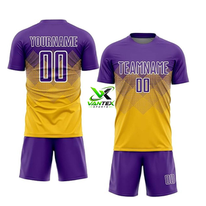 Vantex Sports Custom <b>Soccer</b> Jersey Kit Quick Dry Purple Yellow Gradient Polyester Short Sleeve Team Uniform 00 Number Printed - Product Image 1