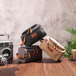 Leather Canvas Toiletry Bag Travel Organizer Waterproof Cosmetic Storage Dopp Kit Large Capacity <b>Case</b> LCTB-0048 - Product Image 2