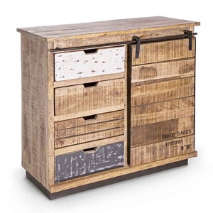 Puerta corredera de madera de Mango sólido, almacenamiento, 4 cajones, Buffet, cocina rústica, nórdica, hogar, sala de estar, armario, aparador - Product Image 1