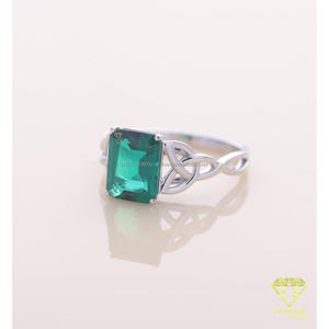 Emerald Cut Green Moissanite Diamond <b>Celtic</b> Knot Engagement <b>Ring</b> White Gold Vintage Wedding <b>Ring</b> for Women - Product Image 3