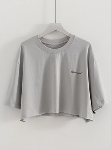 เสื้อยืดโอเวอร์ไซส์ทรงครอป แขนสั้น คอกลม ผ้าฝ้าย สไตล์ลำลอง สตรีทแวร์ สำหรับผู้หญิง - Product Image 6