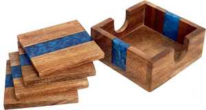 Wholesale Custom Epoxy Resin Wood <b>Coaster</b> New Technology Solid Wood Splicing River Tea Cup Mat Square Modern Reusable - Product Image 2