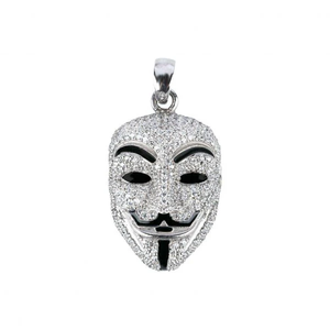 Collier pendentif masque anonyme en acier inoxydable plaqué or 18 carats avec perle d'eau douce ovale et zircon cubique serti pavé, unisexe - Product Image 4
