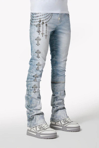 <b>Men's</b> Custom <b>Jogger</b> Pants Straight Fit Stonewashed <b>Denim</b> Mid Waist Casual Unisex Breathable Knitted Fabric Summer Applique - Product Image 3