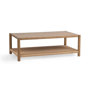 Minimalist Solid Wood Coffee <b>Table</b> With Woven <b>Shelf</b> Living Room Furniture - Product Image 5